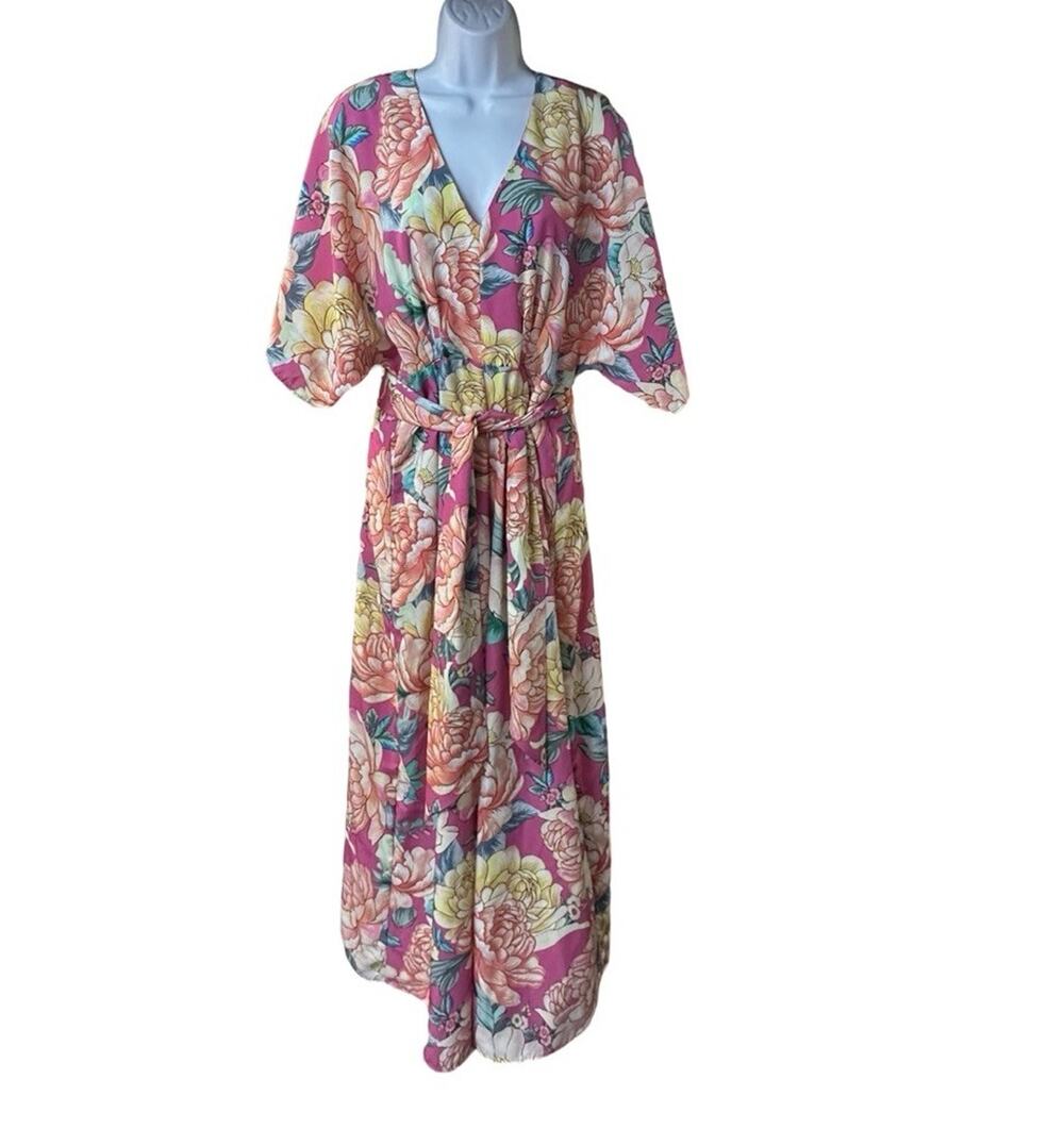 Farm Rio Anthropologie Eulalie Floral Jumpsuit Sz M Wide Leg Dolman Tropical